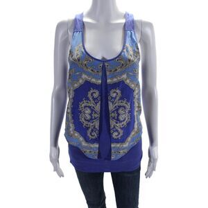 Leifnotes Womens Silk Blend Scoop Neck Sleeveless Tank Top Blue Size Extra Small